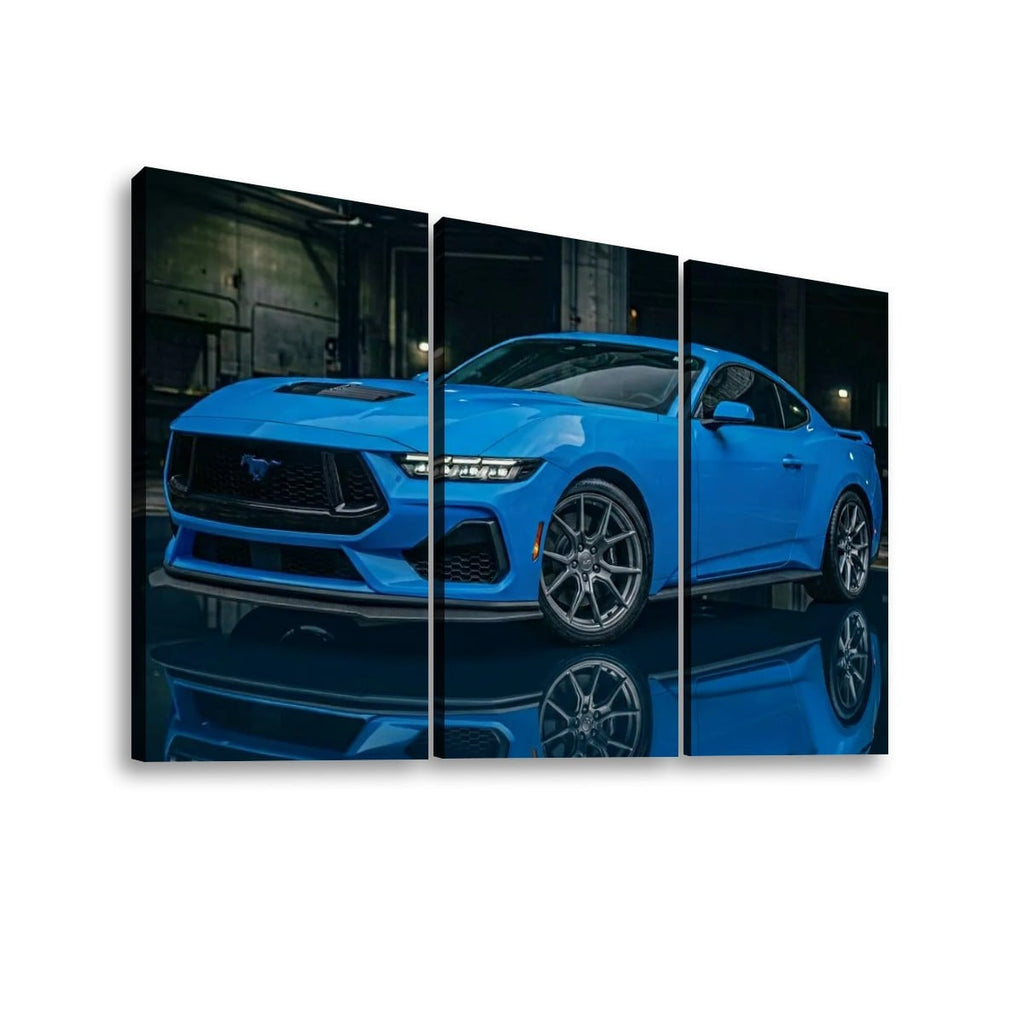 Grabber Blue Ford Mustang Muscle Car Man Cave — 5-Panel Canvas Wall Art