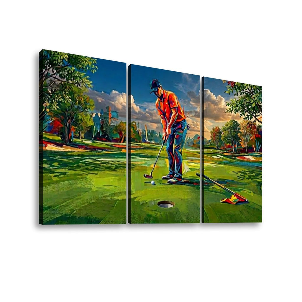 Golfer Golfing Putter Putting on Green — Golf Course Split Canvas Panel 1, 3 & 5 Wall Art