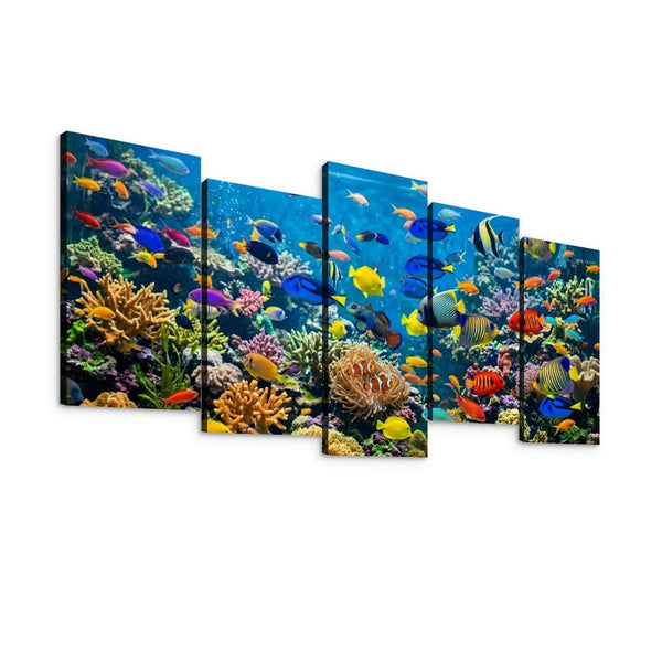 Colorful Fish Aquarium Canvas Wall Art — Vibrant Multi-Panel Print