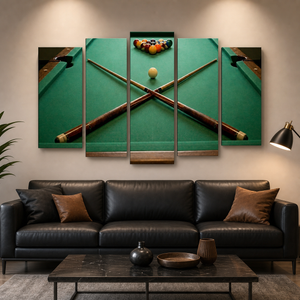Billiard Table Canvas Wall Art – Pool Table & Racked Balls Game Room Décor | 1, 3 & 5 Panel Print