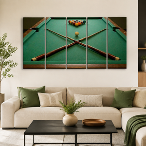 Billiard Table Canvas Wall Art – Pool Table & Racked Balls Game Room Décor | 1, 3 & 5 Panel Print
