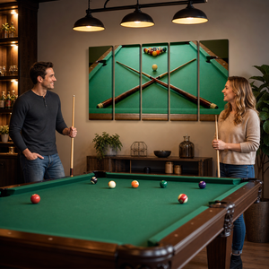 Billiard Table Canvas Wall Art – Pool Table & Racked Balls Game Room Décor | 1, 3 & 5 Panel Print