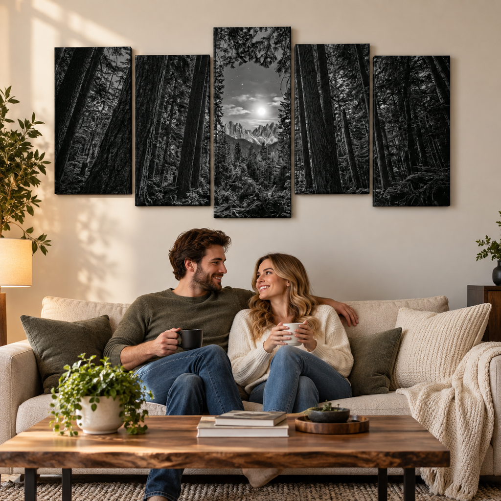 Enchanted Moonlit Forest Living room wall decor over sofa