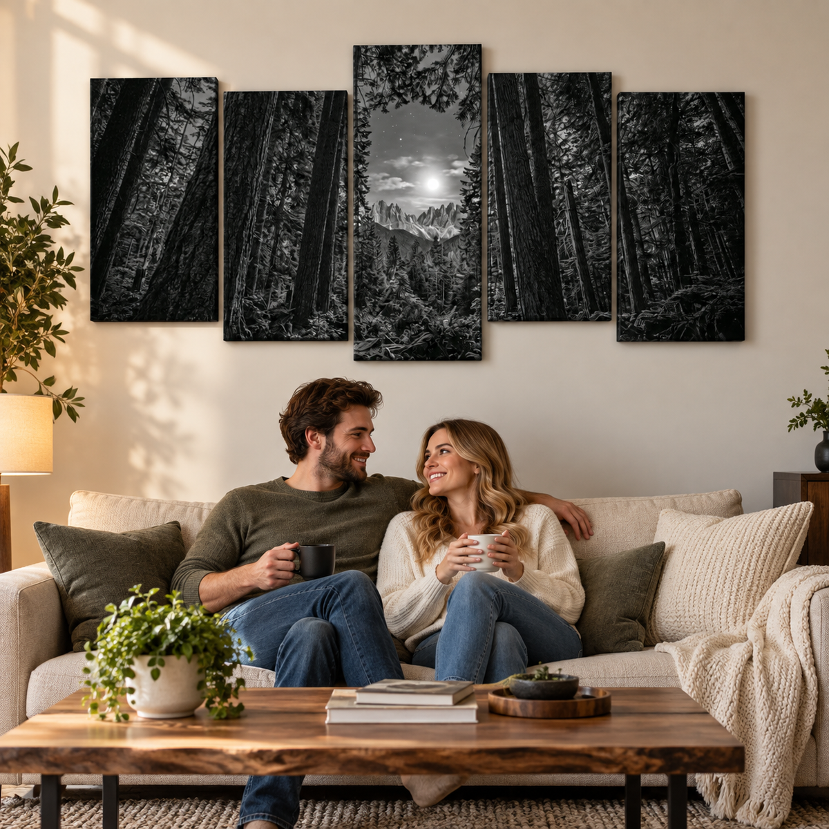 Enchanted Moonlit Forest Living room wall decor over sofa