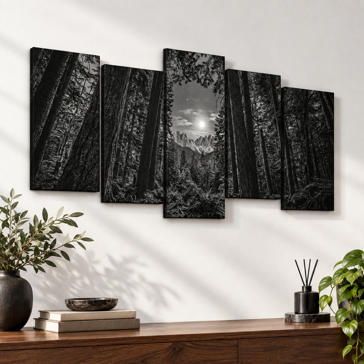 Enchanted Moonlit Forest Living room wall decor over sofa