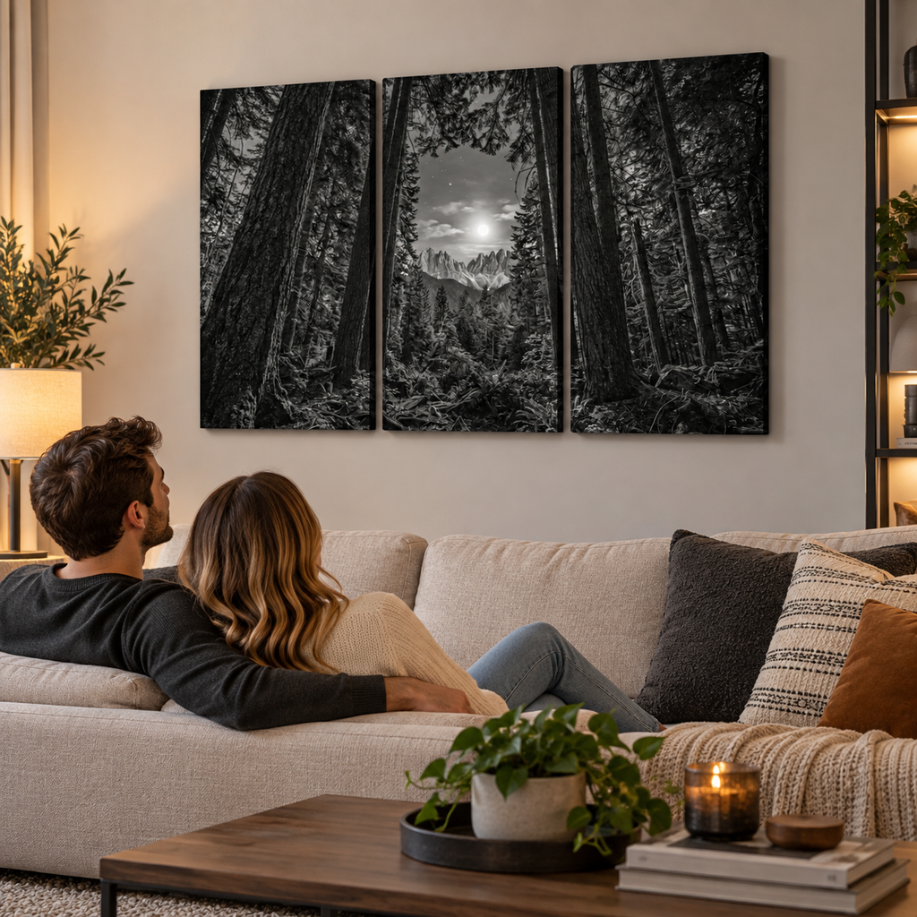 Enchanted Moonlit Forest Living room wall decor over sofa