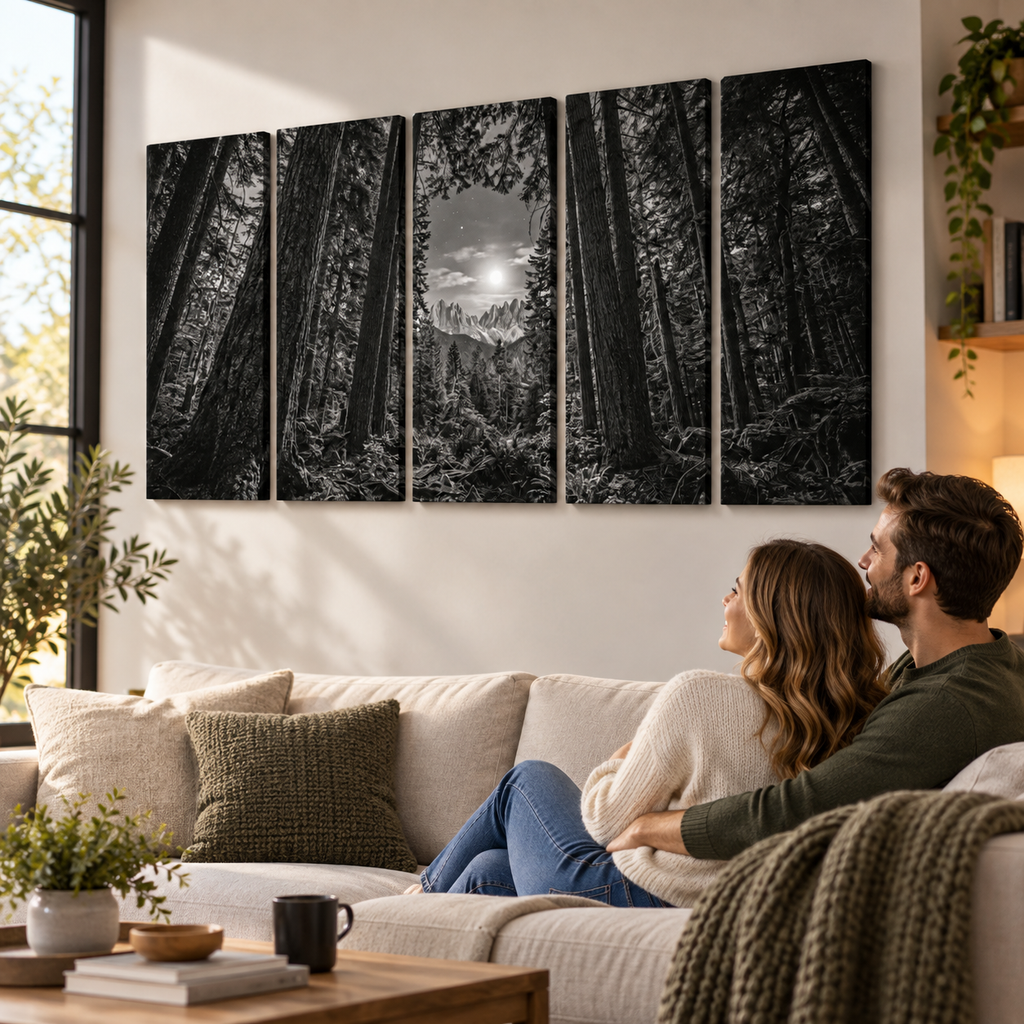Enchanted Moonlit Forest Living room wall decor over sofa