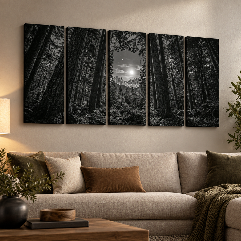 Enchanted Moonlit Forest Living room wall decor over sofa