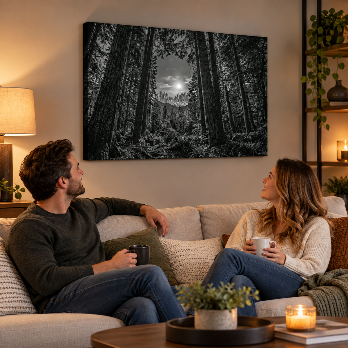 Enchanted Moonlit Forest Living room wall decor over sofa