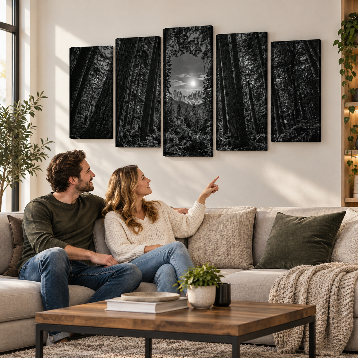 Enchanted Moonlit Forest Living room wall decor over sofa