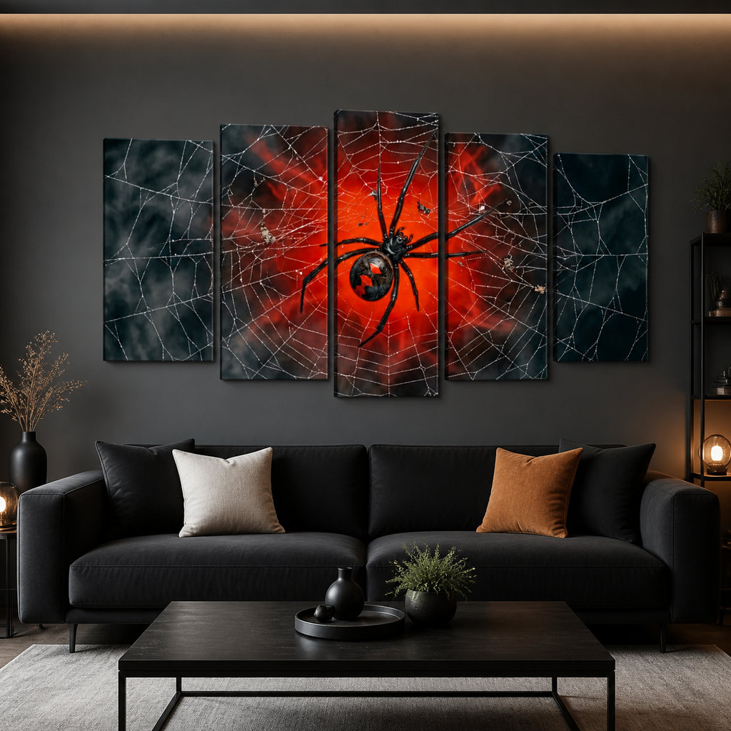 Black Widow Spider Web Canvas Wall Art