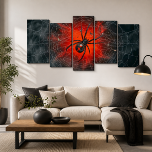 Black Widow Spider Web Canvas Wall Art — 5-Panel Level