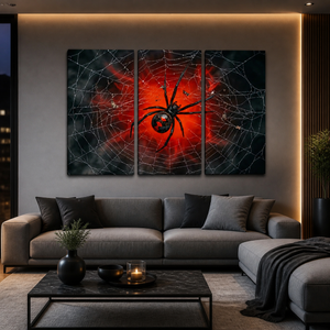 Black Widow Spider Web Canvas Wall Art — 5-Panel Level