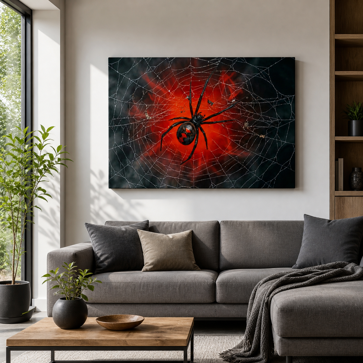 Black Widow Spider Web Canvas Wall Art