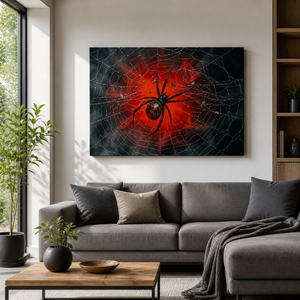 Black Widow Spider Web Canvas Wall Art — 5-Panel Level