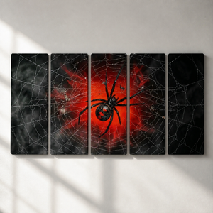 Black Widow Spider Web Canvas Wall Art — 5-Panel Level