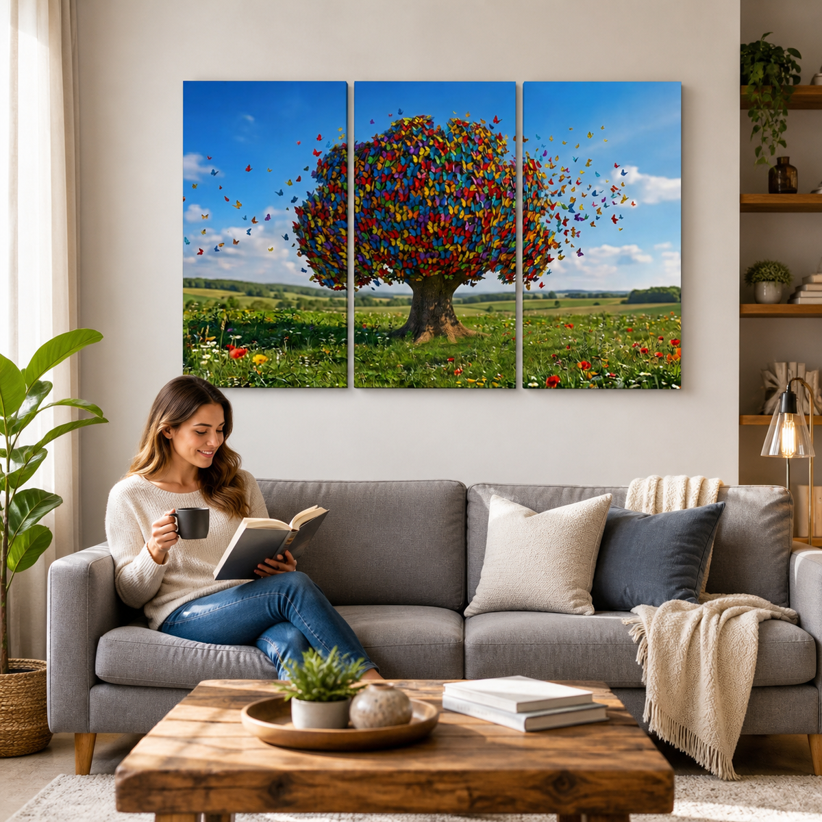 Color Burst Butterfly Tree — Multi-Color Abstract Canvas Wall Art