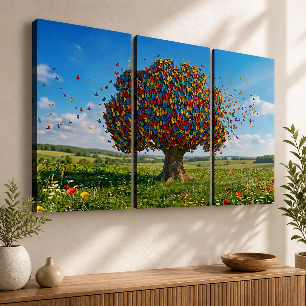 Color Burst Butterfly Tree — Multi-Color Abstract Canvas Wall Art