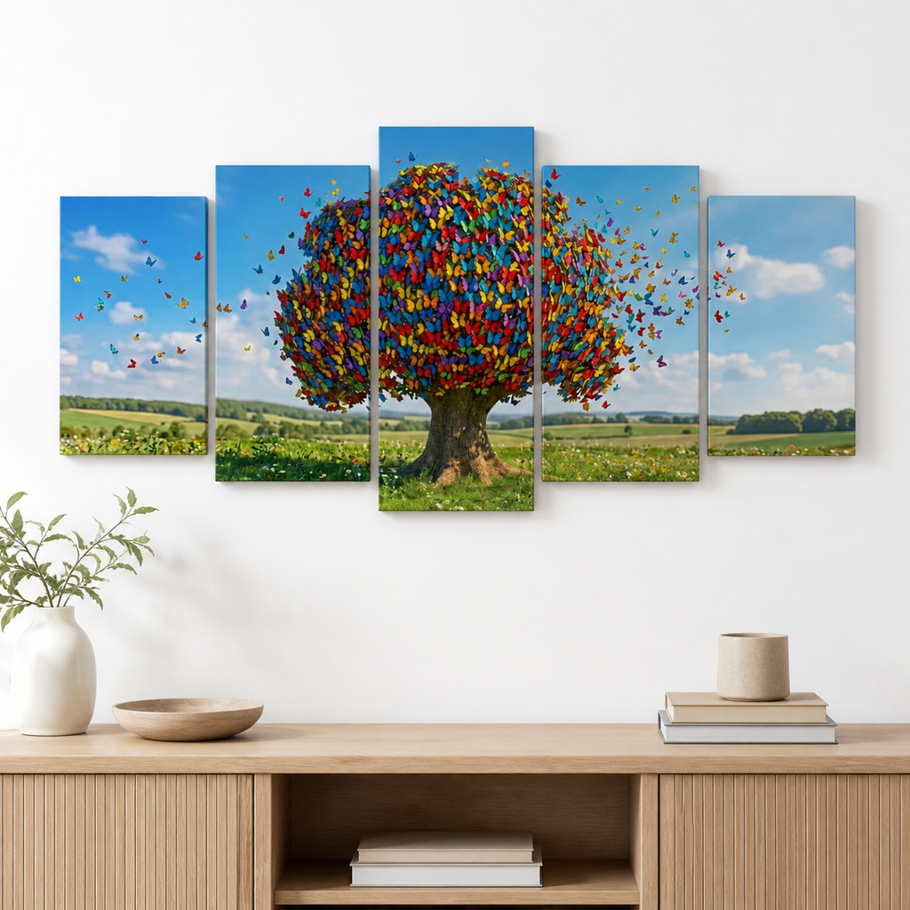 Color Burst Butterfly Tree — Multi-Color Abstract Canvas Wall Art