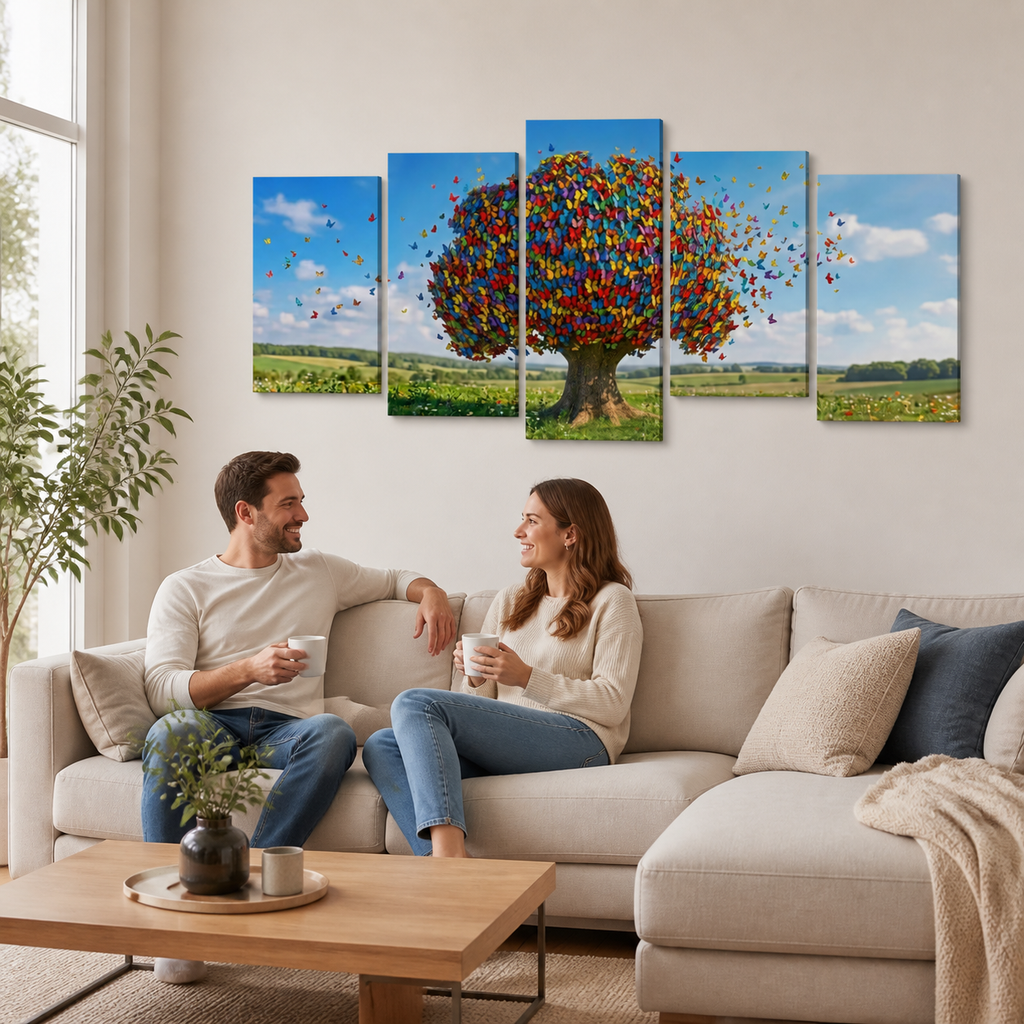Color Burst Butterfly Tree — Multi-Color Abstract Canvas Wall Art