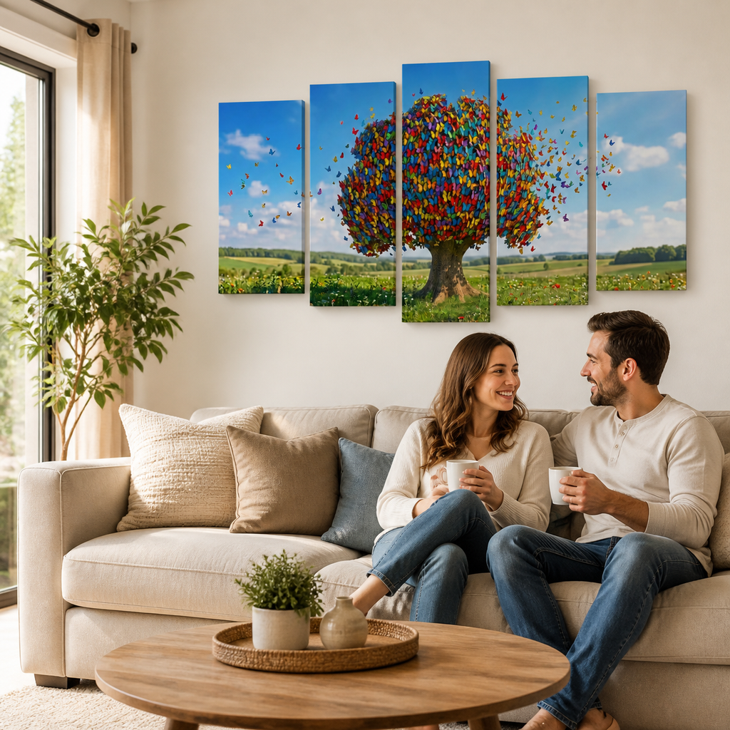 Color Burst Butterfly Tree — Multi-Color Abstract Canvas Wall Art