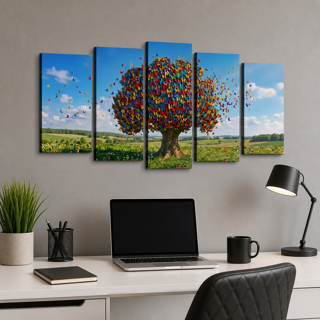 Color Burst Butterfly Tree — Multi-Color Abstract Canvas Wall Art