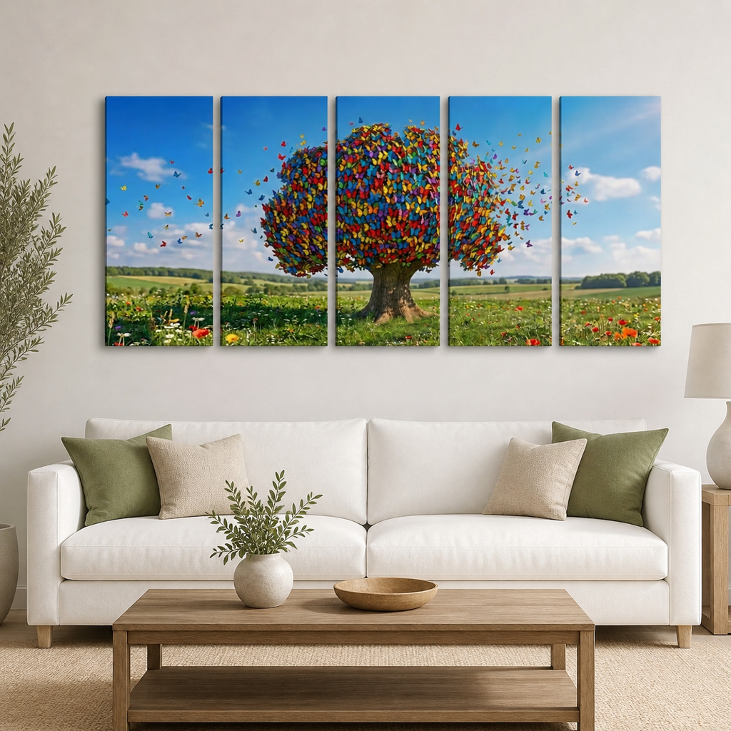 Color Burst Butterfly Tree — Multi-Color Abstract Canvas Wall Art