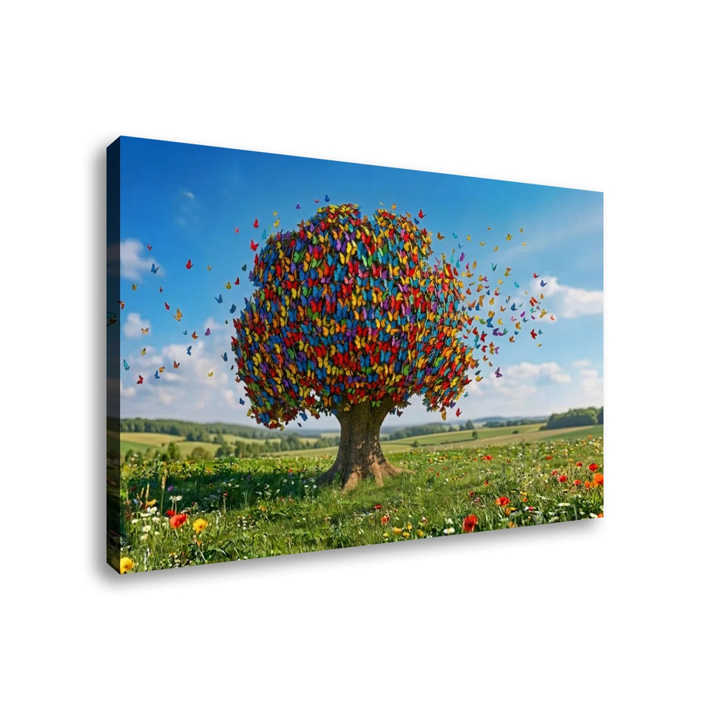 Color Burst Butterfly Tree — Multi-Color Abstract Canvas Wall Art