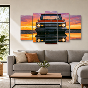 1970 Chevy C-10 Slammed Pickup Canvas Wall Art – Reflection | Single Panel & 5-Panel Level Classic Truck Print