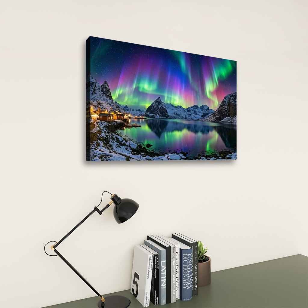 Northern Lights Over the City — 5 Panel Level Canvas Wall Art