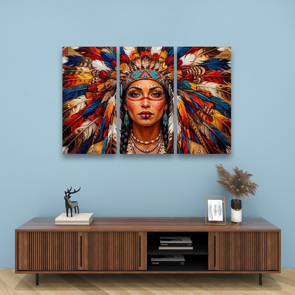 Native American Indian Woman 5-Panel Level Split Canvas Wall Art | Multi-Panel Print