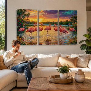 Pink Flamingo at Golden Hour Sunset Canvas Wall Art