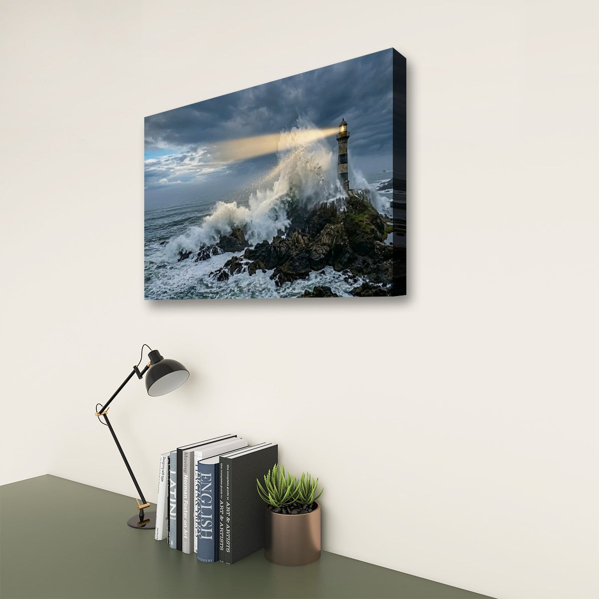 Stormy Lighthouse Canvas Wall Art – Dramatic Coastal Storm Scene | 1, 3 & 5 Panel Home Décor Print