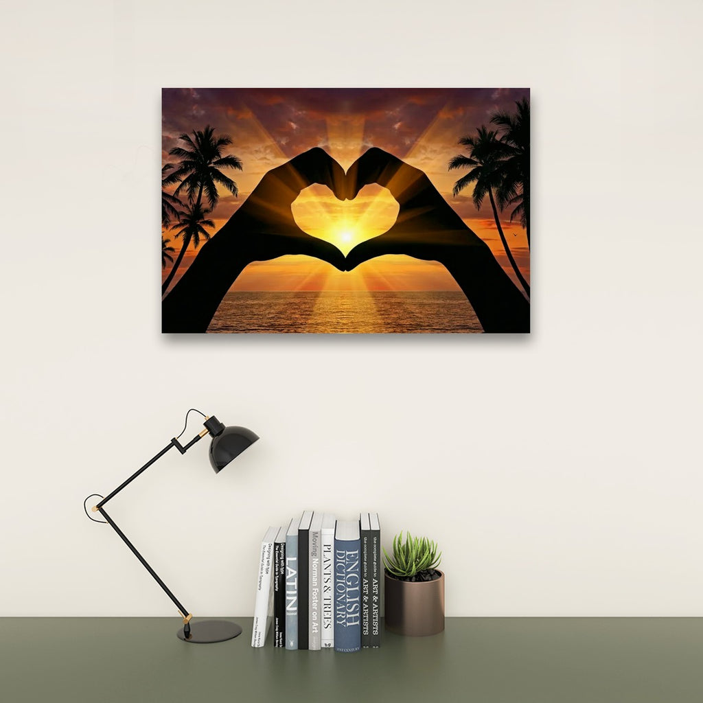 5-Panel Level Sunset Heart Hands Canvas Wall Art | Coastal Multi-Panel Print
