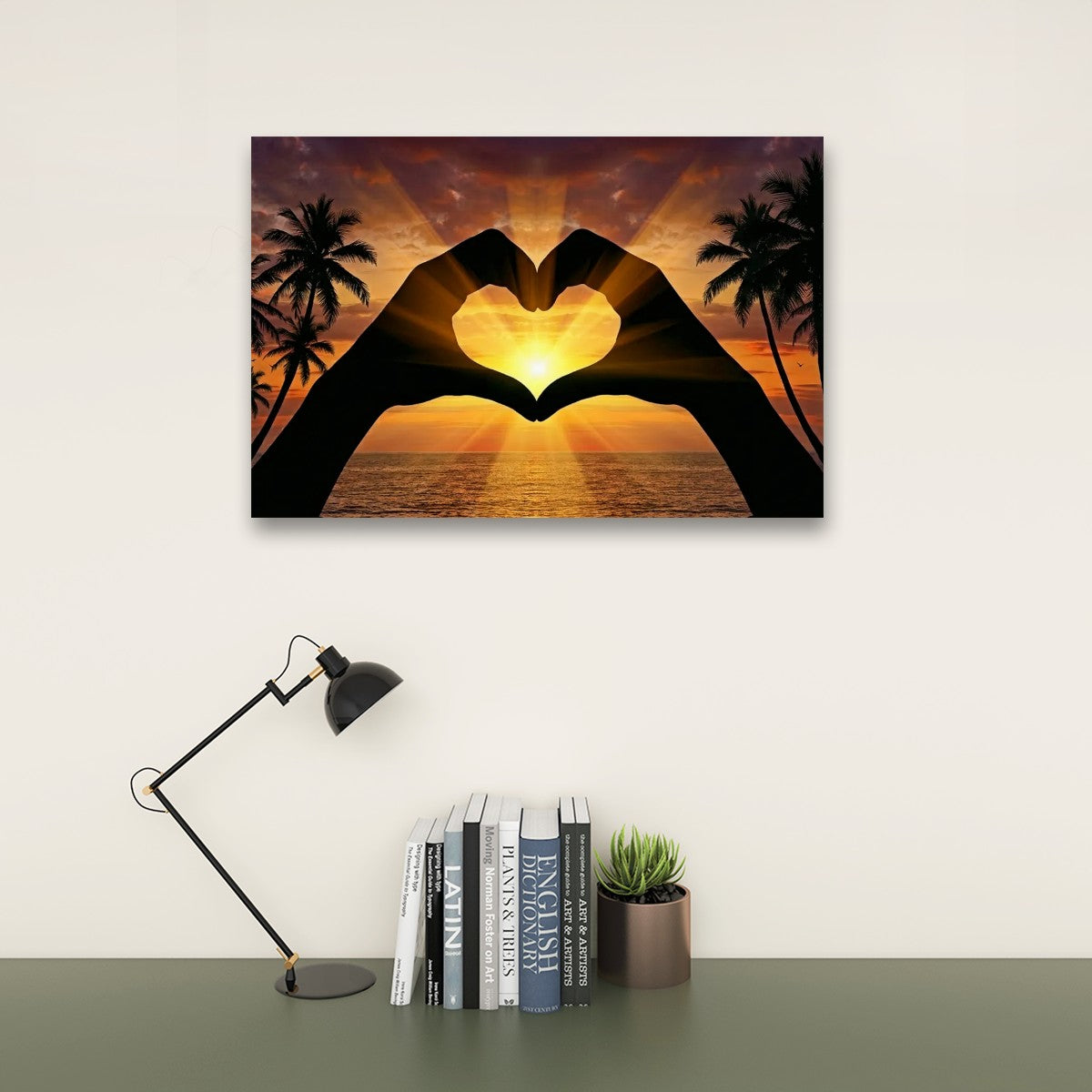 5-Panel Level Sunset Heart Hands Canvas Wall Art | Coastal Multi-Panel Print