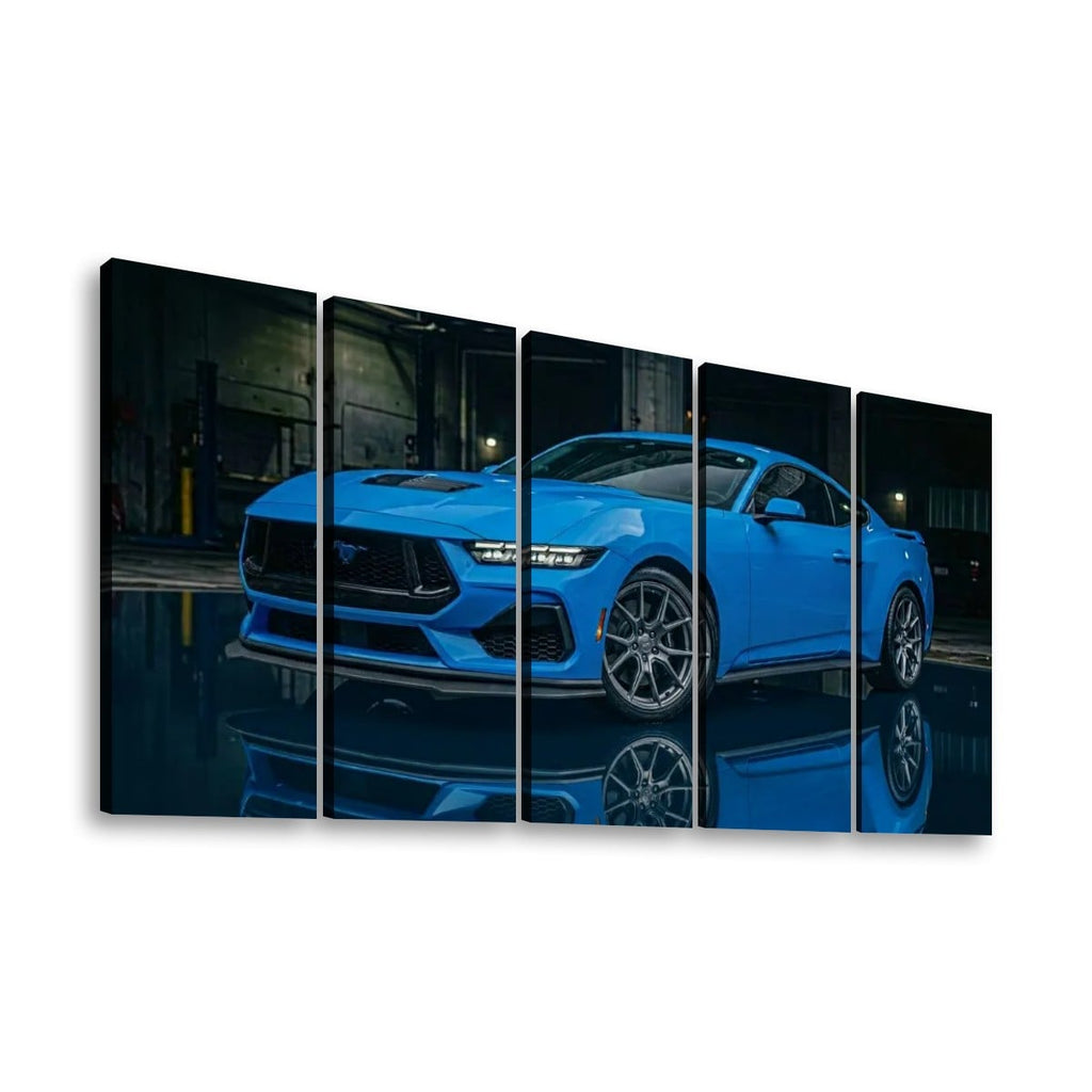 Grabber Blue Ford Mustang Muscle Car Man Cave — 5-Panel Canvas Wall Art