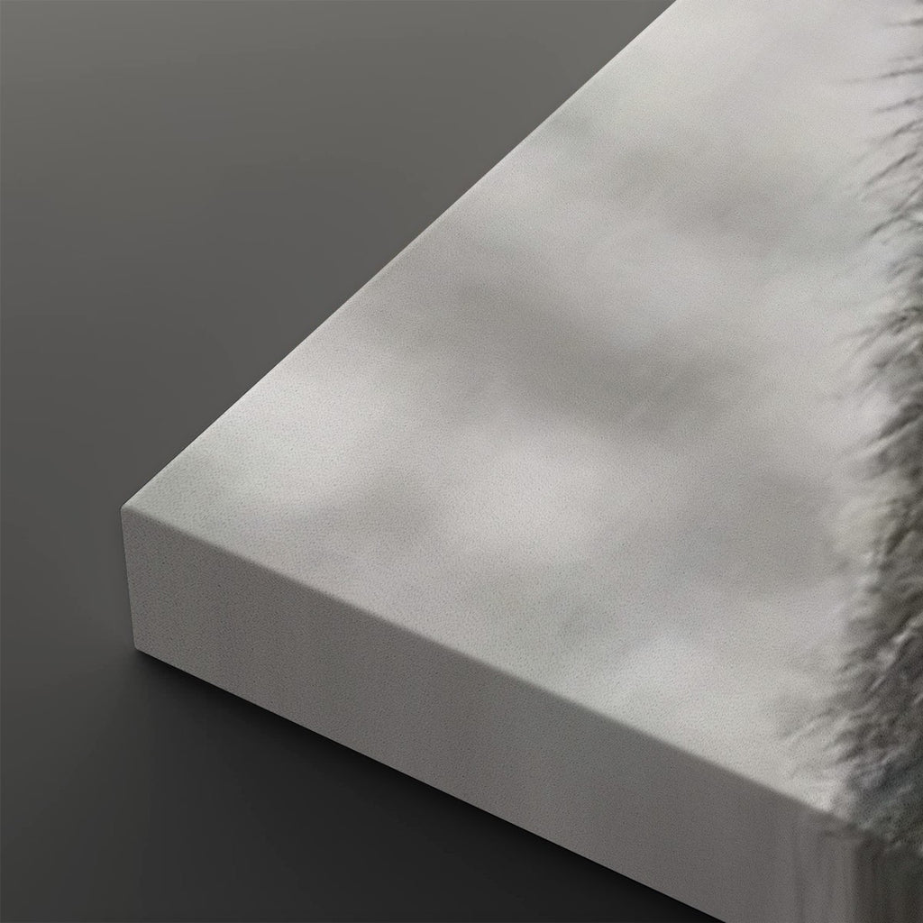 A close-up of a white rectangular canvas or panel with a soft gray shadow pattern across its surface, shown at an angle on a dark gray background.