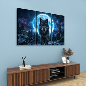 Howling Wolves with Blue Moon — 5-Panel Canvas Wall Art