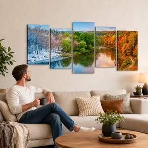 Four Seasons Canvas Wall Art – Winter Spring Summer & Fall Nature Print | 1, 3 & 5 Panel