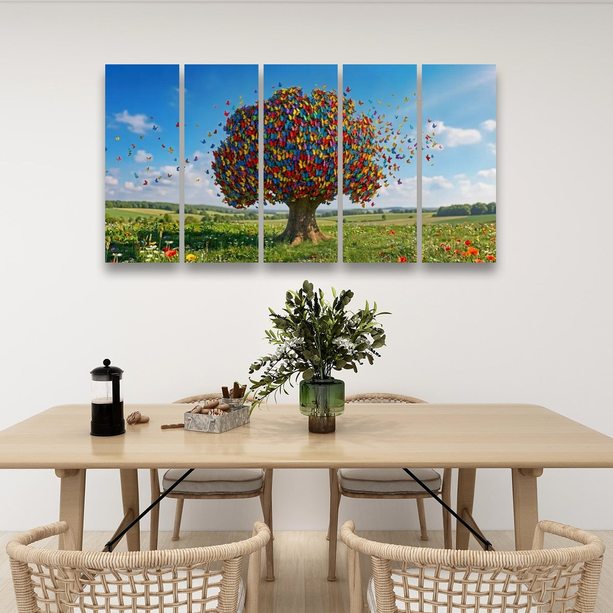 Color Burst Butterfly Tree — Multi-Color Abstract Canvas Wall Art