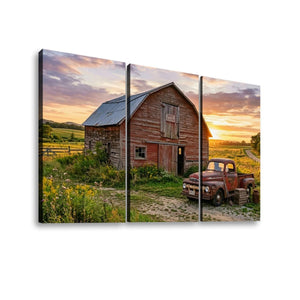 Ford F1 Pickup at Golden Hour — Rustic Bar & Sunset Canvas Wall Art