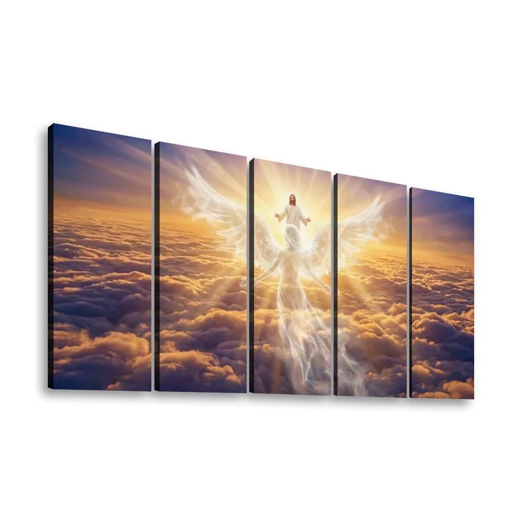 Jesus & Angel Heaven Golden Hour Above the Clouds Canvas Wall Art