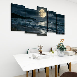 Gulf Moon Reflection — Moonlit Beach Canvas Wall Art