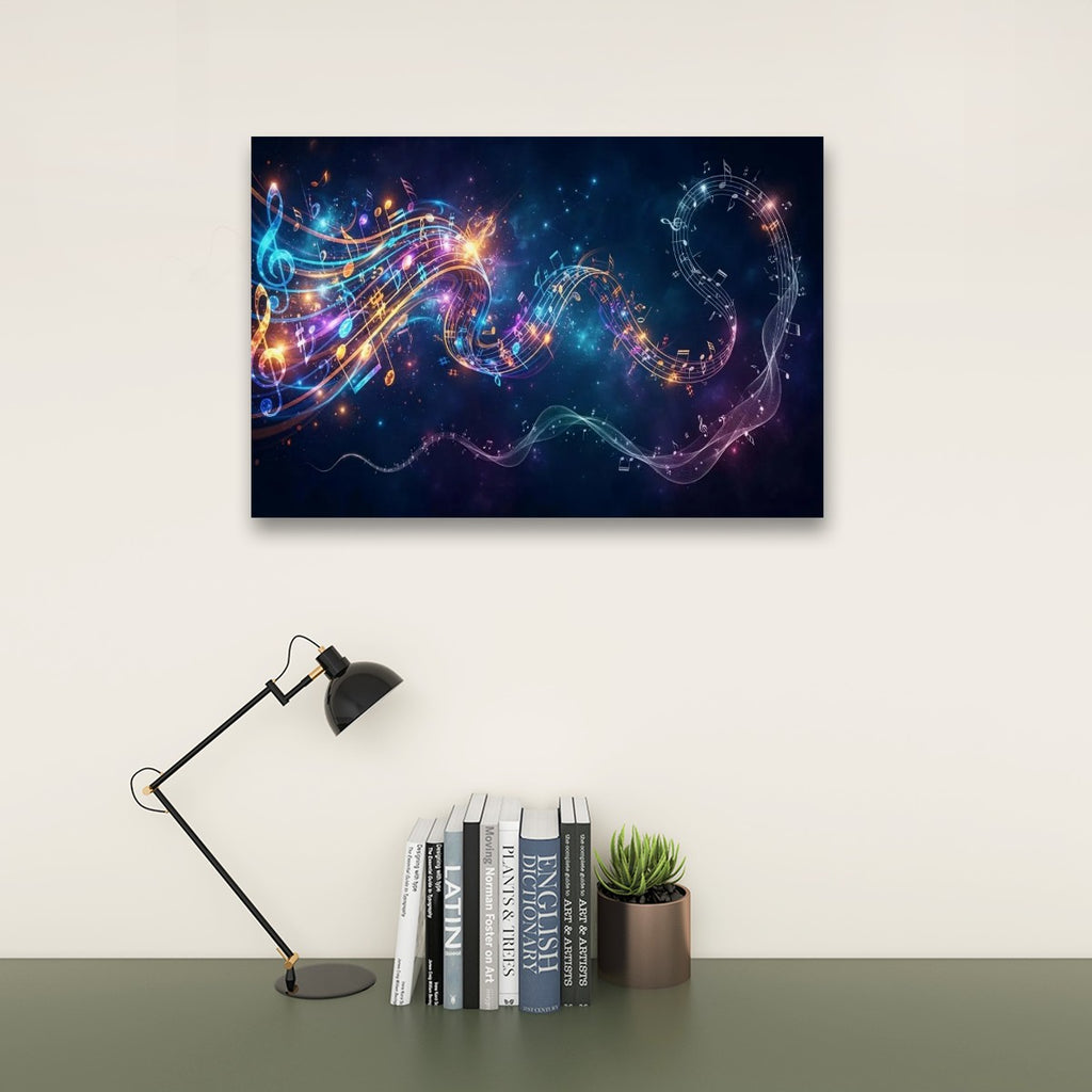 Abstract Musical Notes Ribbon — Multi-Color 1, 3, 5-Panel Split Canvas Wall Art