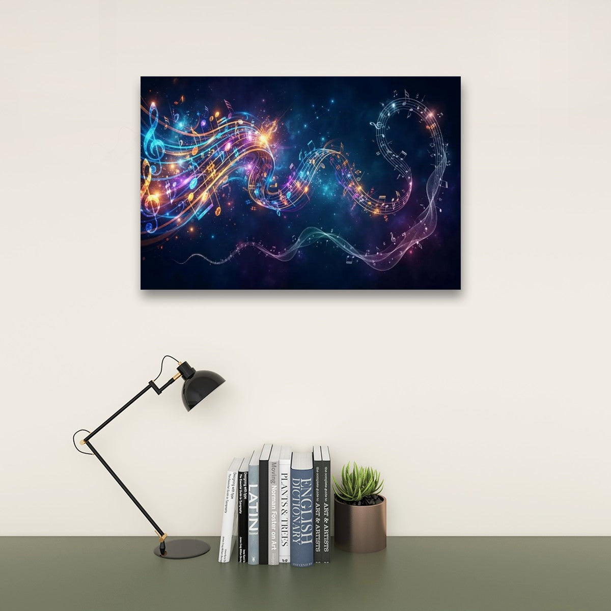 Abstract Musical Notes Ribbon — Multi-Color 1, 3, 5-Panel Split Canvas Wall Art