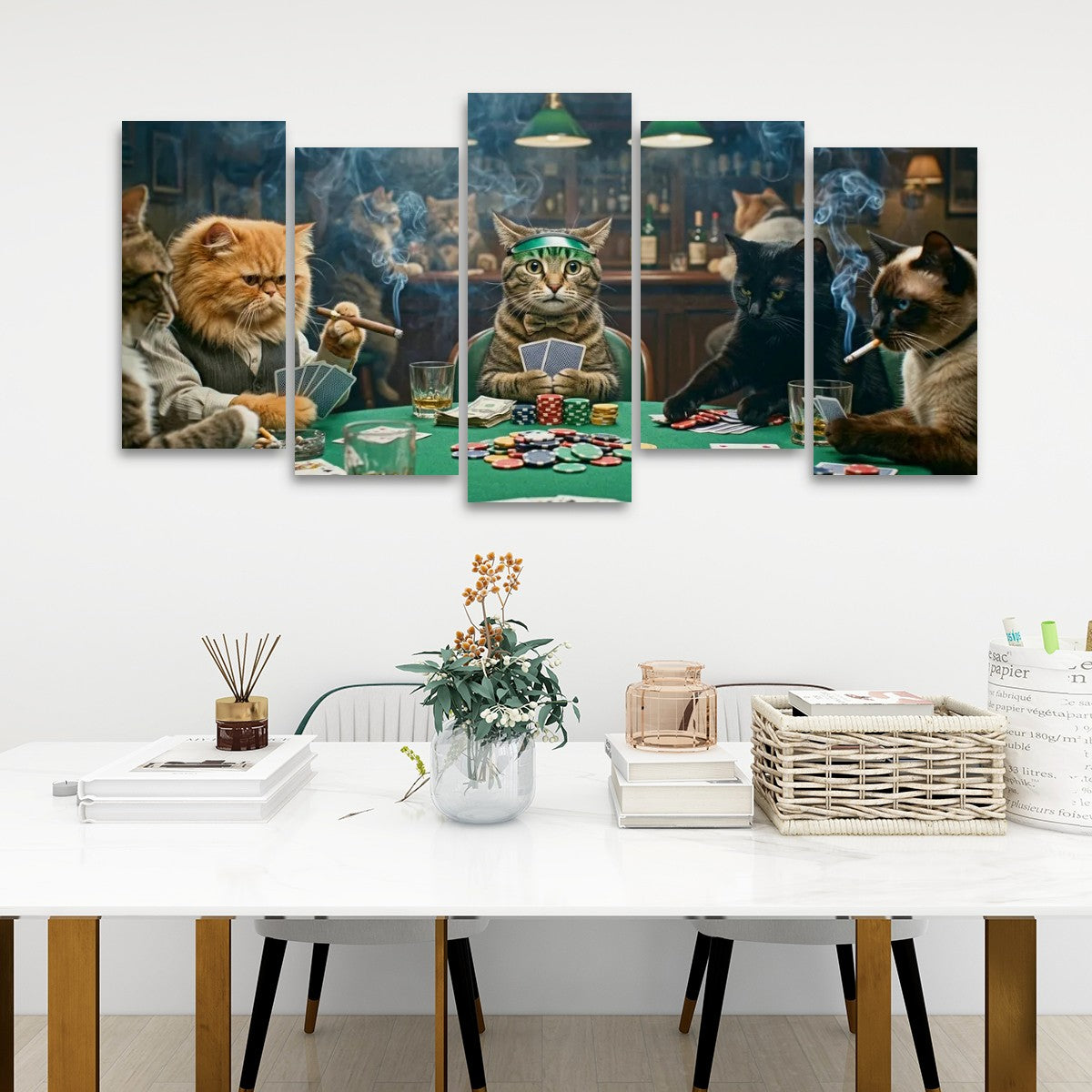 Poker Cats Playing Cards Canvas Wall Art – Multi-Panel Cat Decor