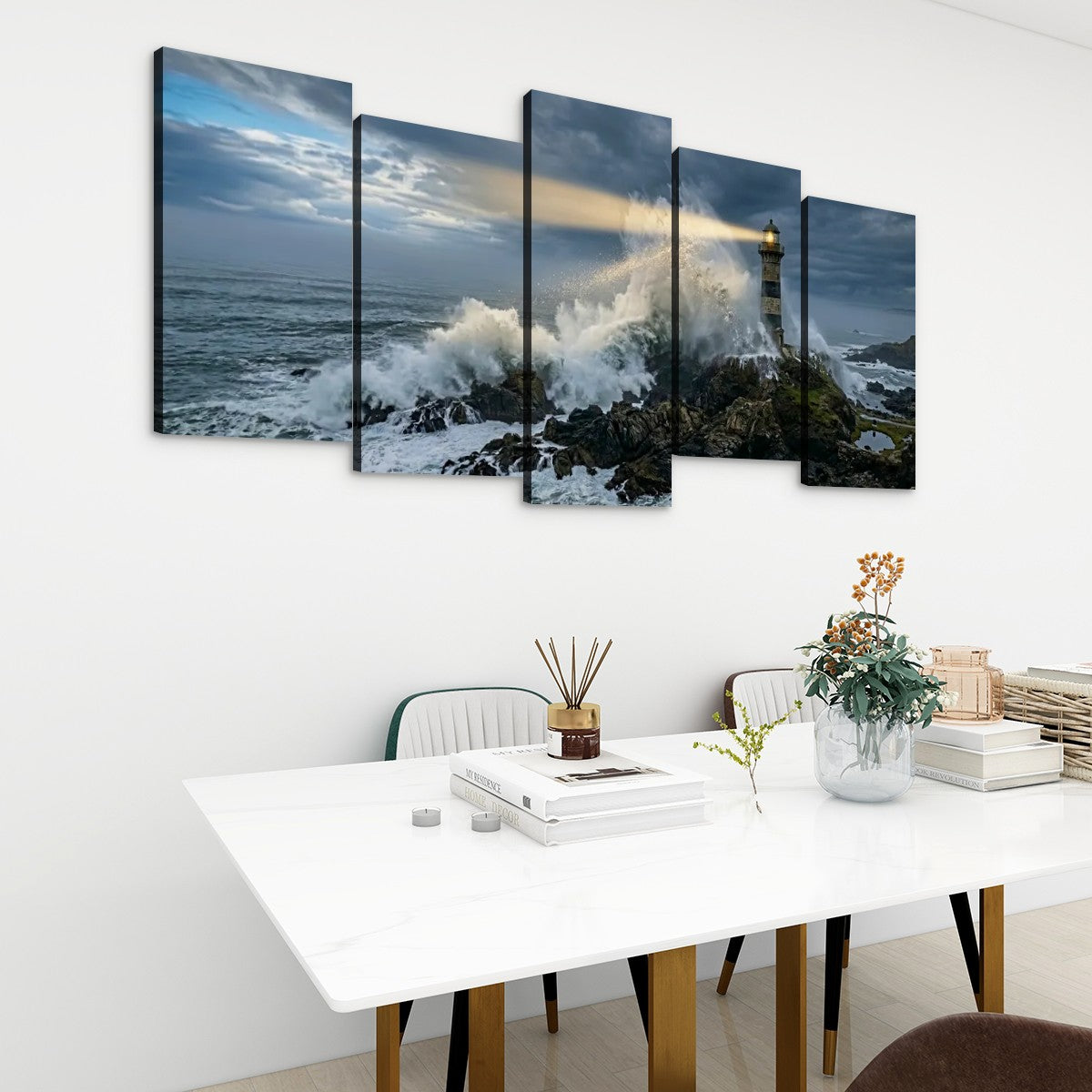 Stormy Lighthouse Canvas Wall Art – Dramatic Coastal Storm Scene | 1, 3 & 5 Panel Home Décor Print