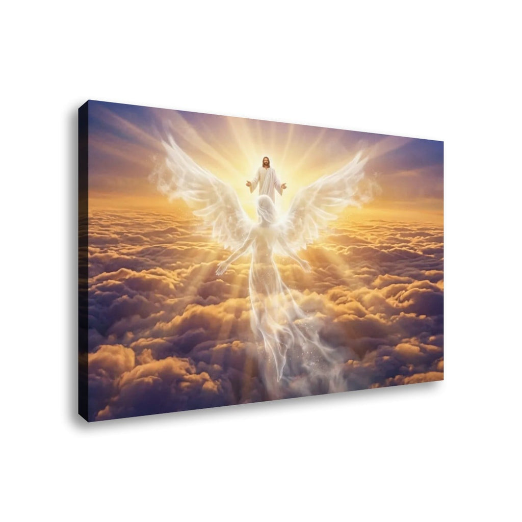 Jesus & Angel Heaven Golden Hour Above the Clouds Canvas Wall Art