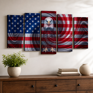 Spirit of America – Ghost Eagle US Flag Swirl 5-Panel Canvas Wall Art