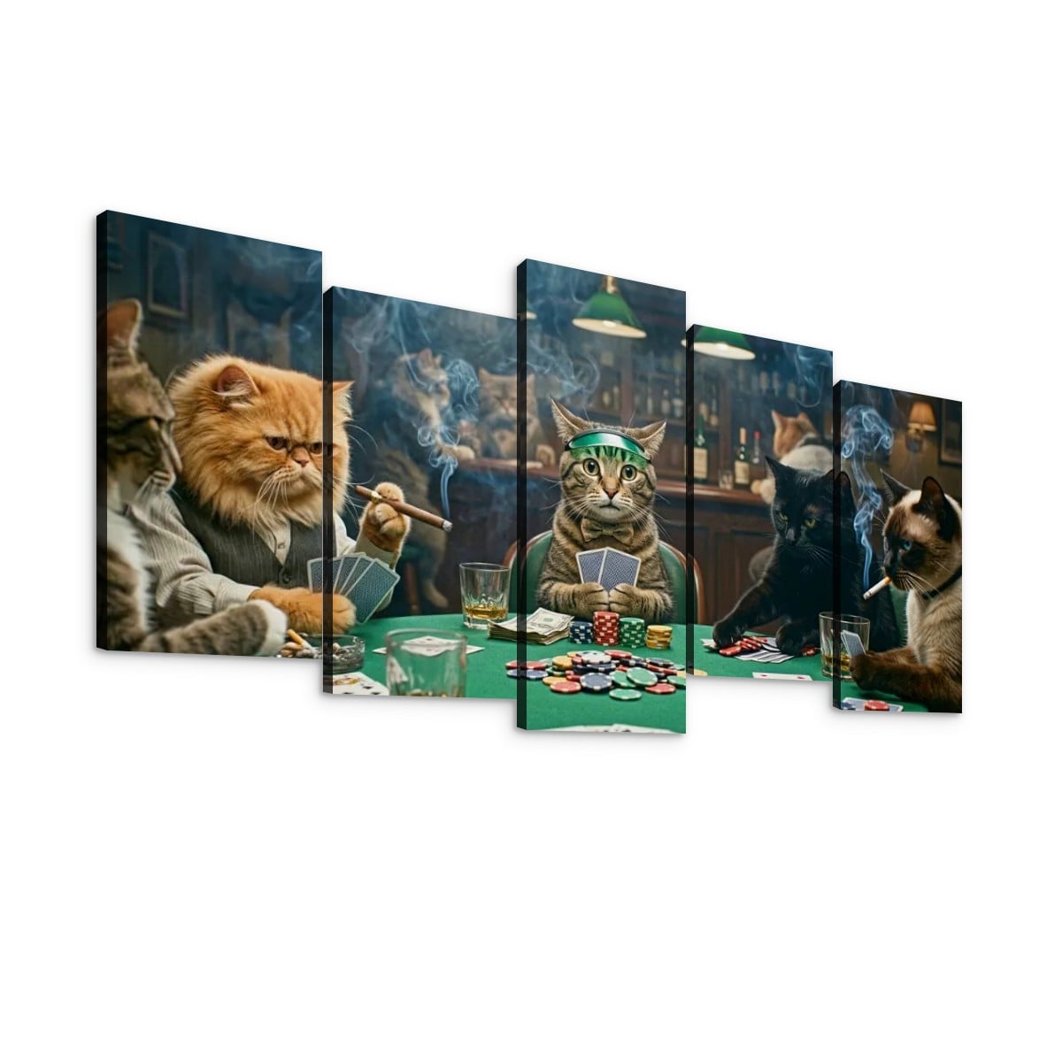 Poker Cats Playing Cards Canvas Wall Art – Multi-Panel Cat Decor